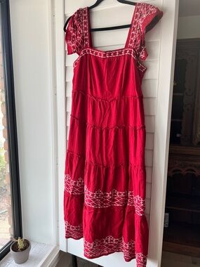 Knox Rose Red Embroidered Tiered Maxi Dress